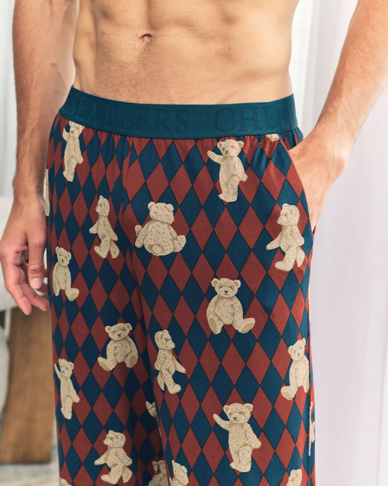 Argyle Bear Print Long Pyjama Bottoms