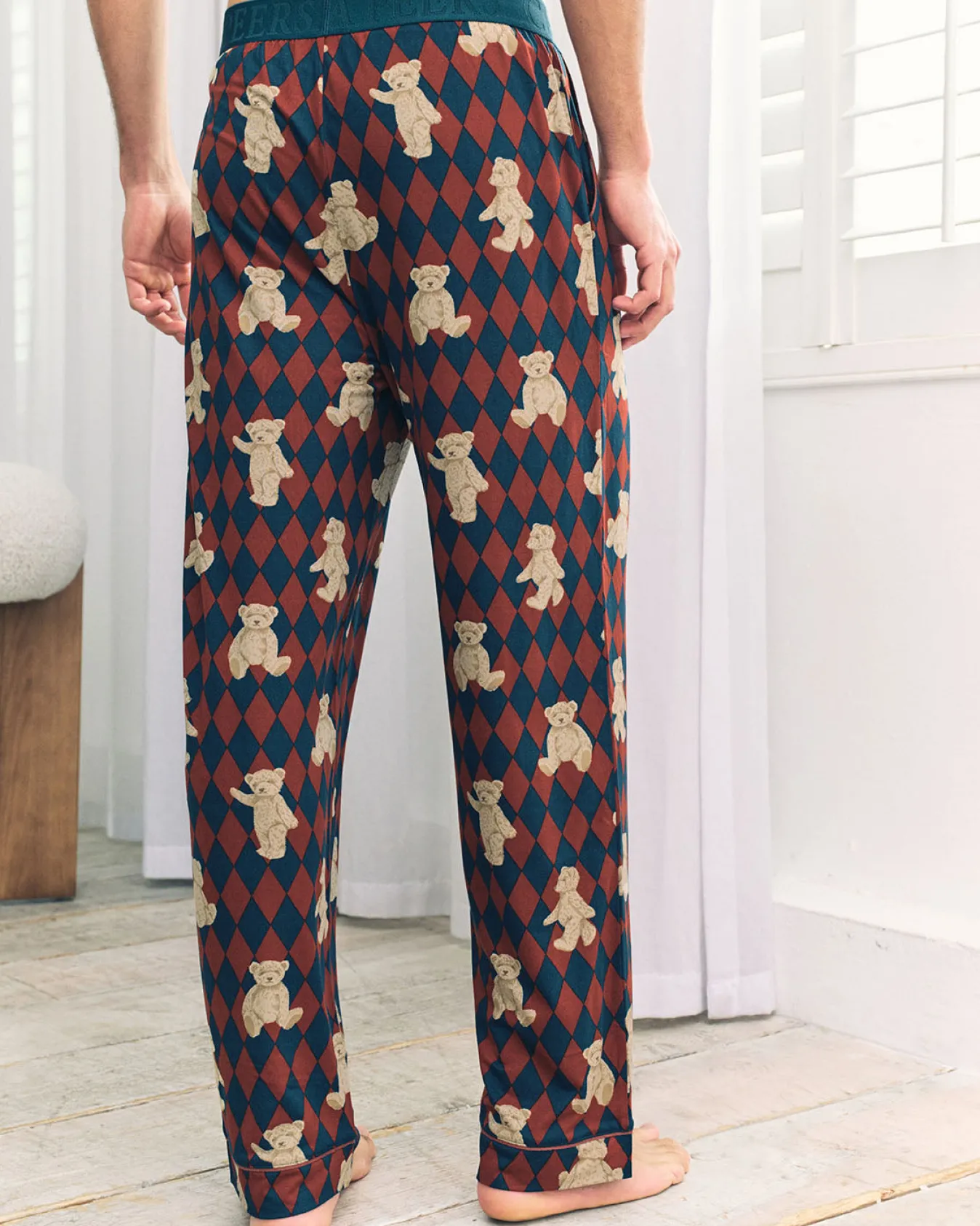 Argyle Bear Print Long Pyjama Bottoms