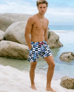 Checkerboard Shark Print Swim Shorts
