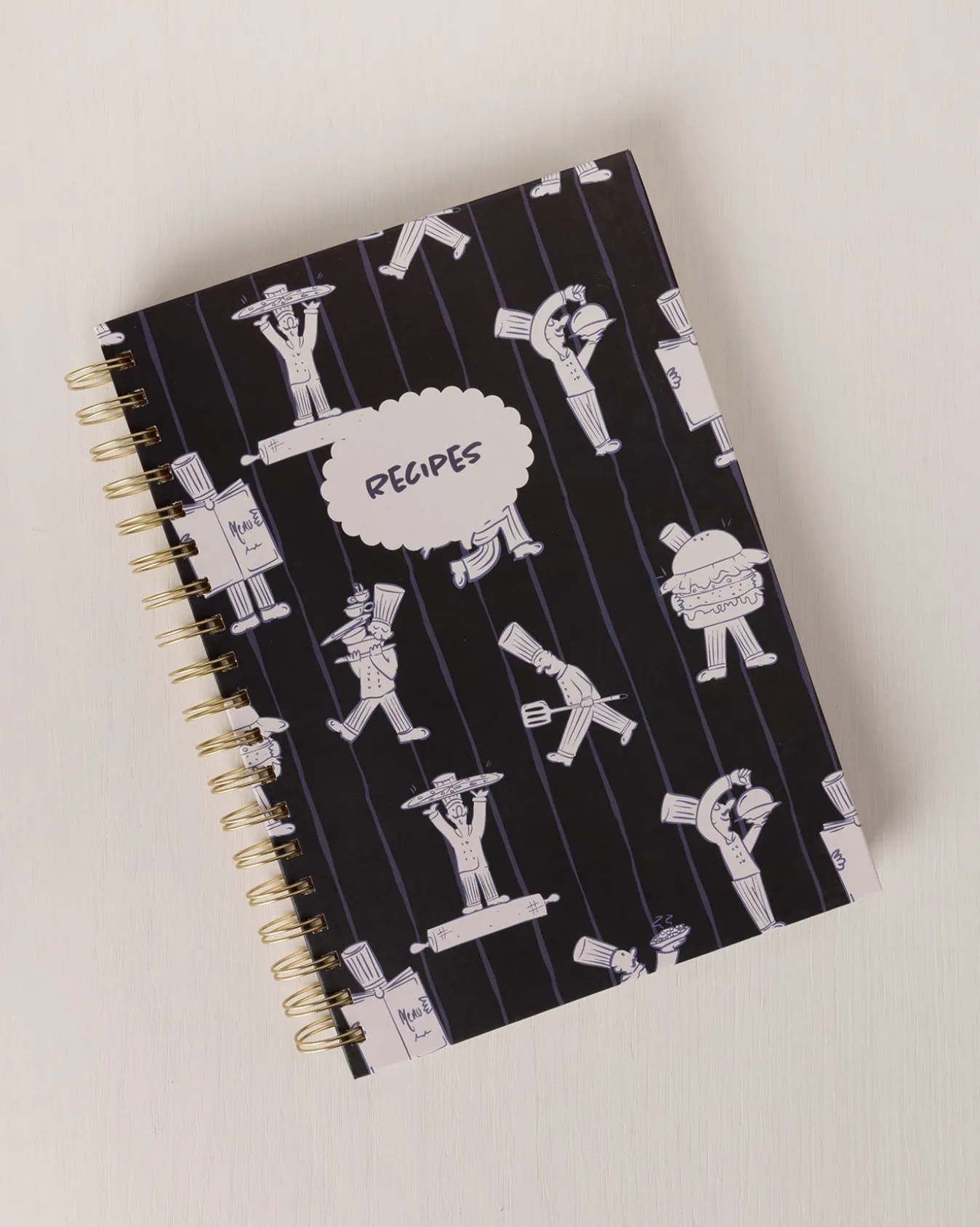 Chef Stripe Print Hardback Spiral Lined Recipe Journal