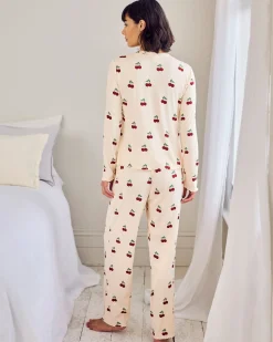 Cherry Print Cardigan Ribbed Long Pyjama Set