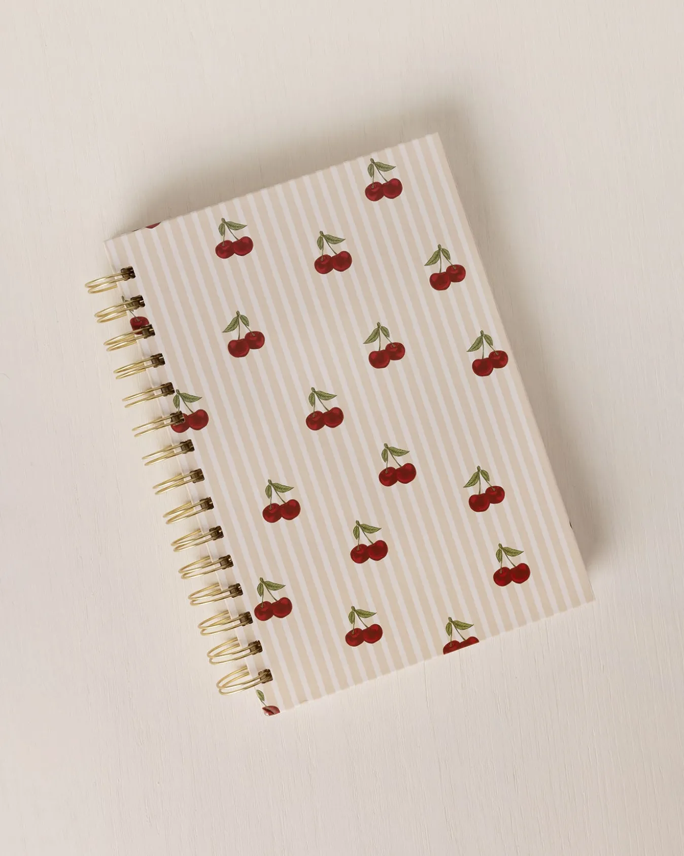 Cherry Stripe Print Hardback Spiral Lined Notebook