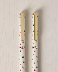 Cherry Stripe Print Two Pack Boxed Pen Set