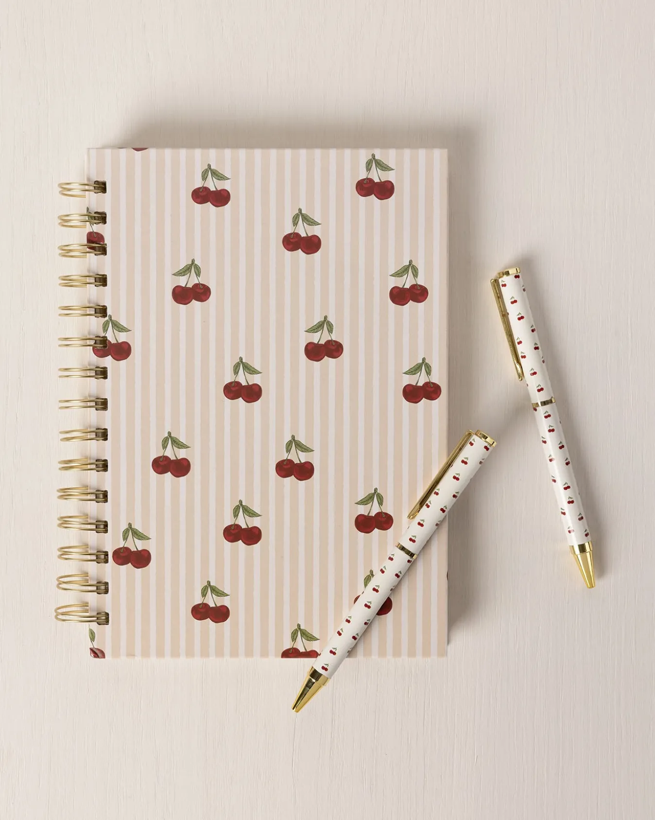 Cherry Stripe Print Two Pack Boxed Pen Set