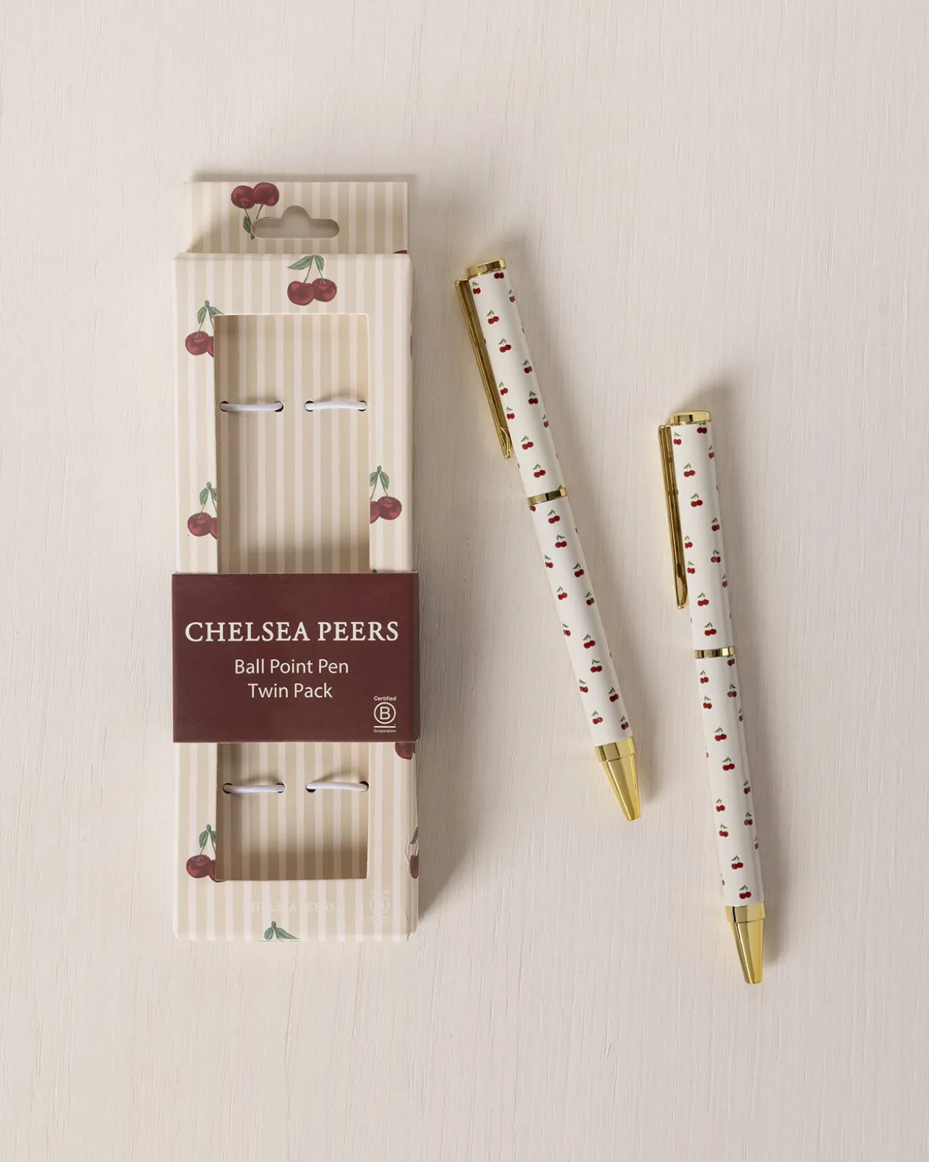 Cherry Stripe Print Two Pack Boxed Pen Set