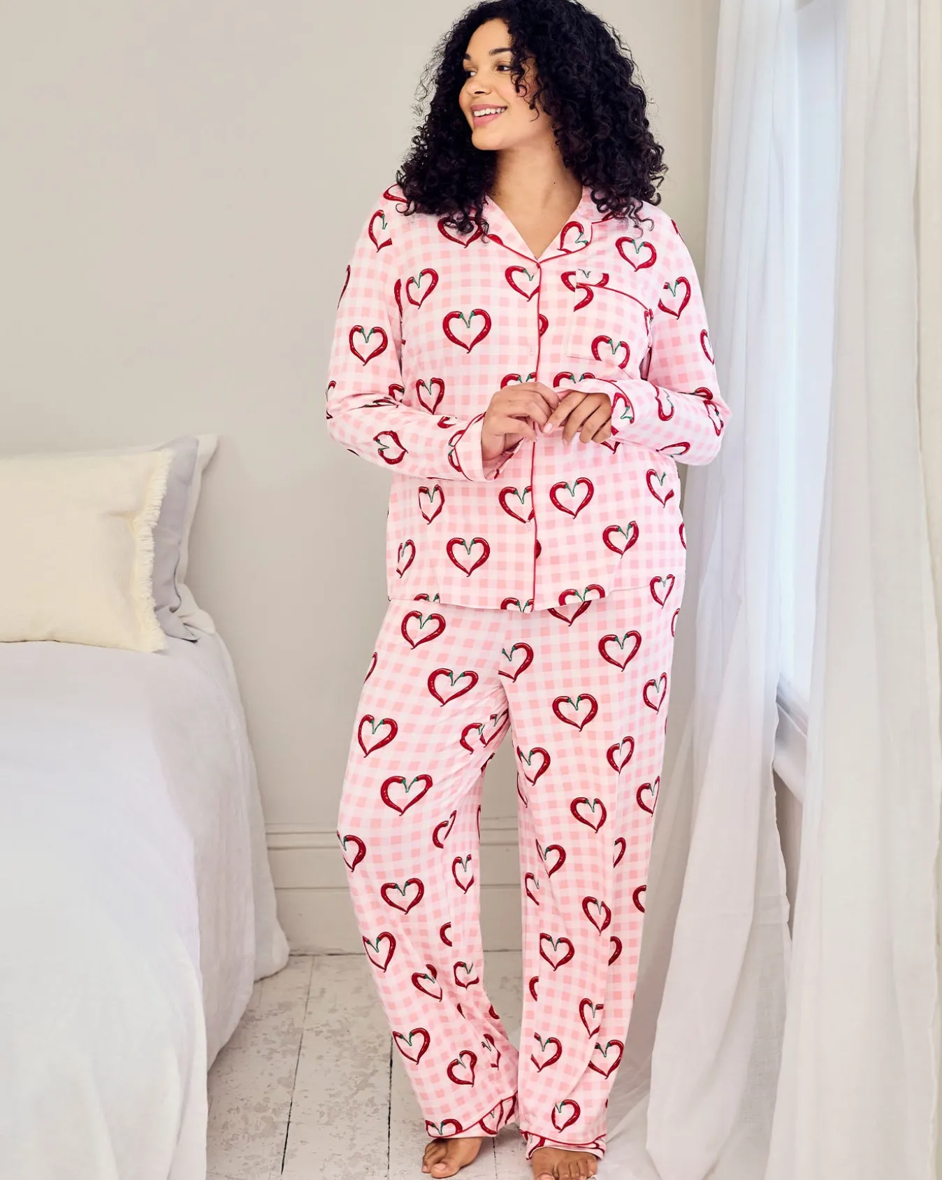 Chilli Heart Print Long Pyjama Set