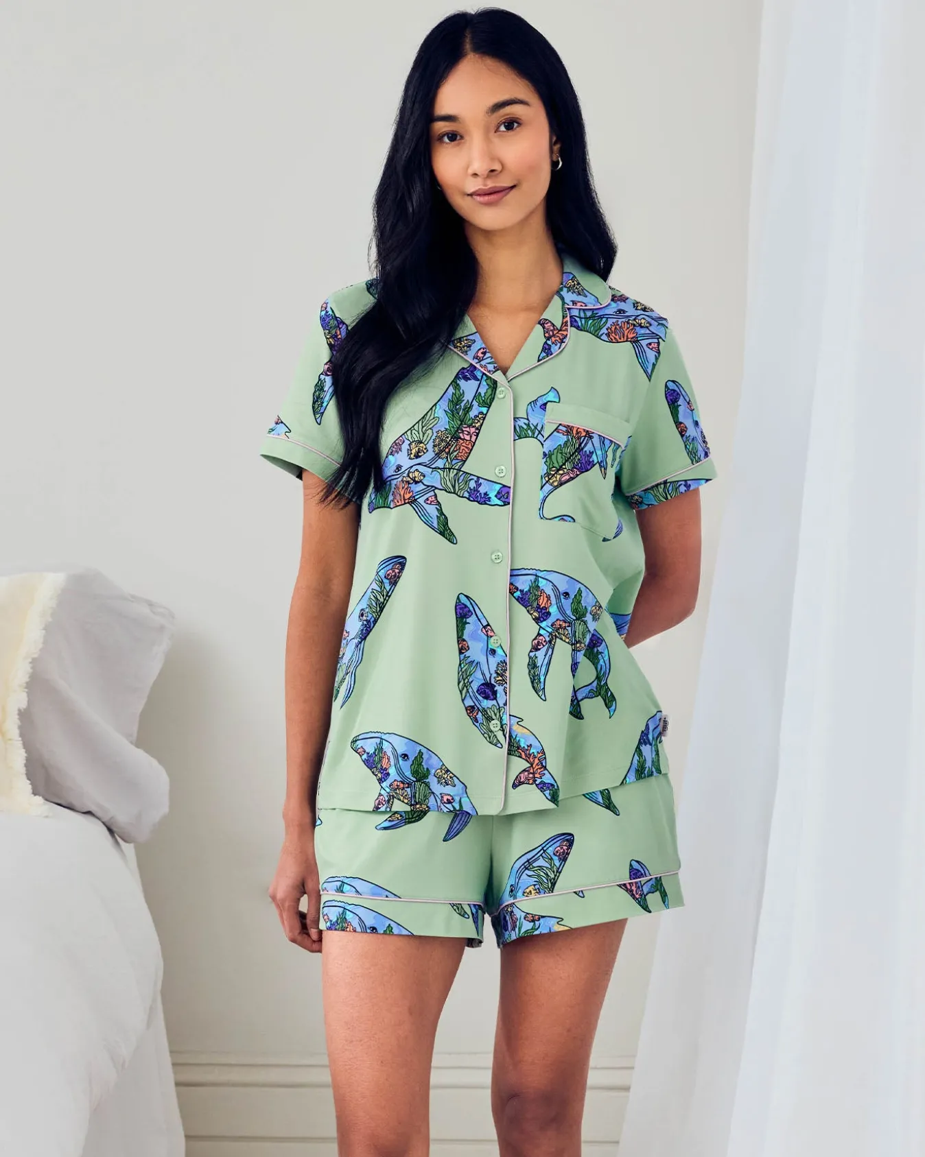 Coral Whale Print Short Pyjama Set