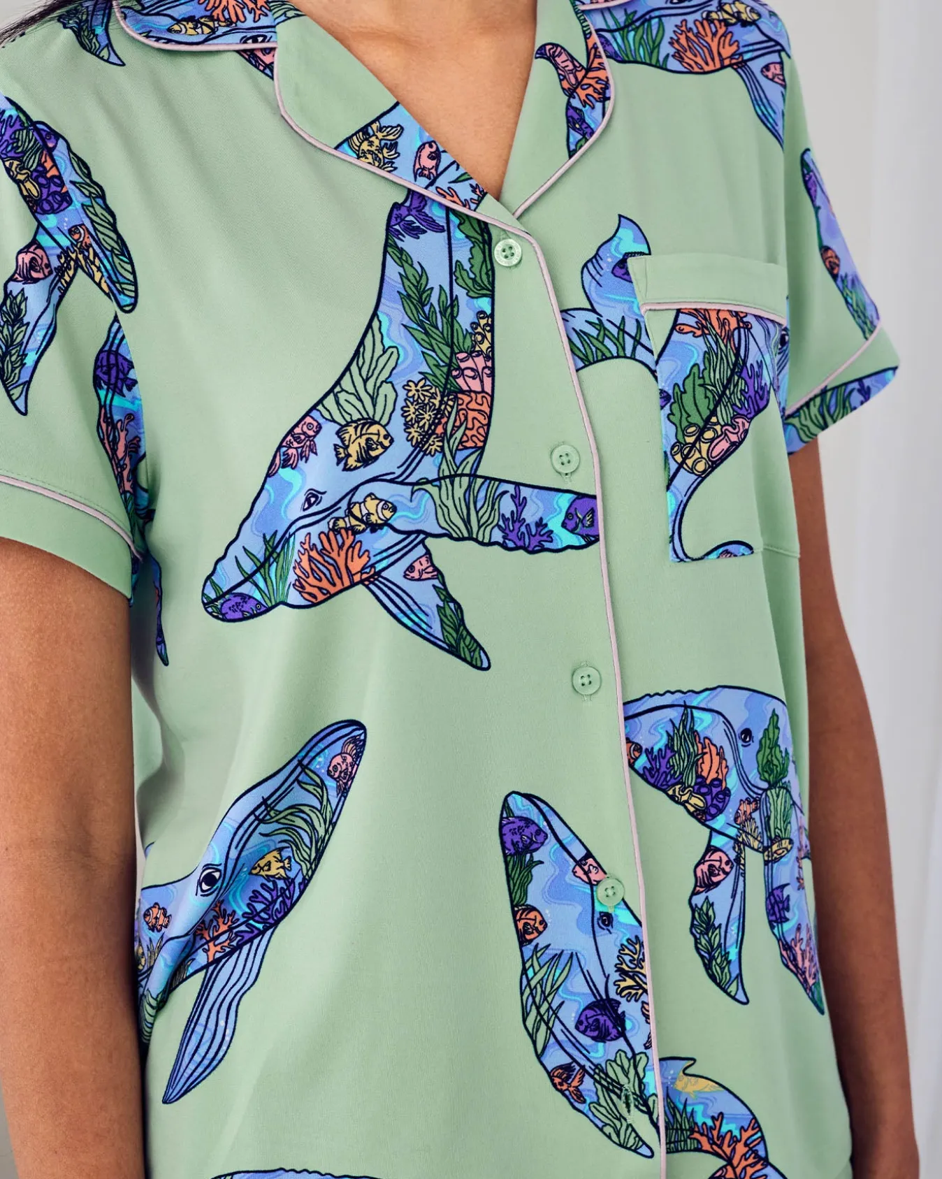 Coral Whale Print Short Pyjama Set