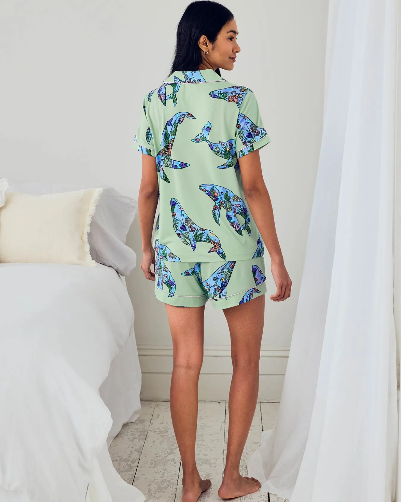 Coral Whale Print Short Pyjama Set