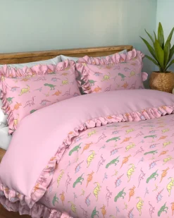 Cotton Dinosaur Print Reversible Frill Bedding Set