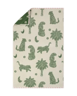Cotton Midnight Leopard Print Towel - Green