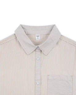 Cotton Poplin Stripe Boyfriend Shirt - Beige