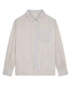 Cotton Poplin Stripe Boyfriend Shirt - Beige
