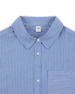 Cotton Poplin Stripe Boyfriend Shirt - Blue