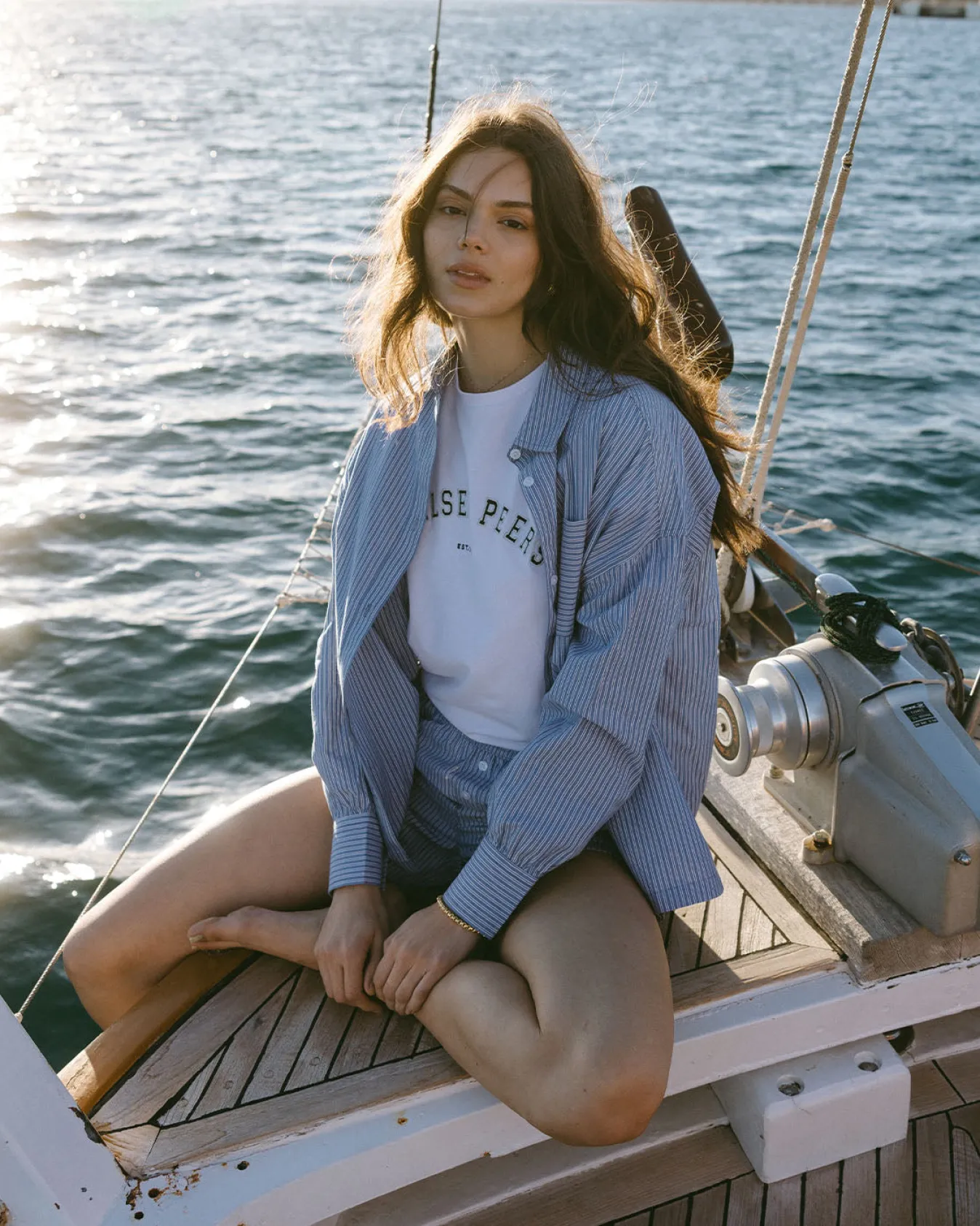 Cotton Poplin Stripe Boyfriend Shirt - Blue
