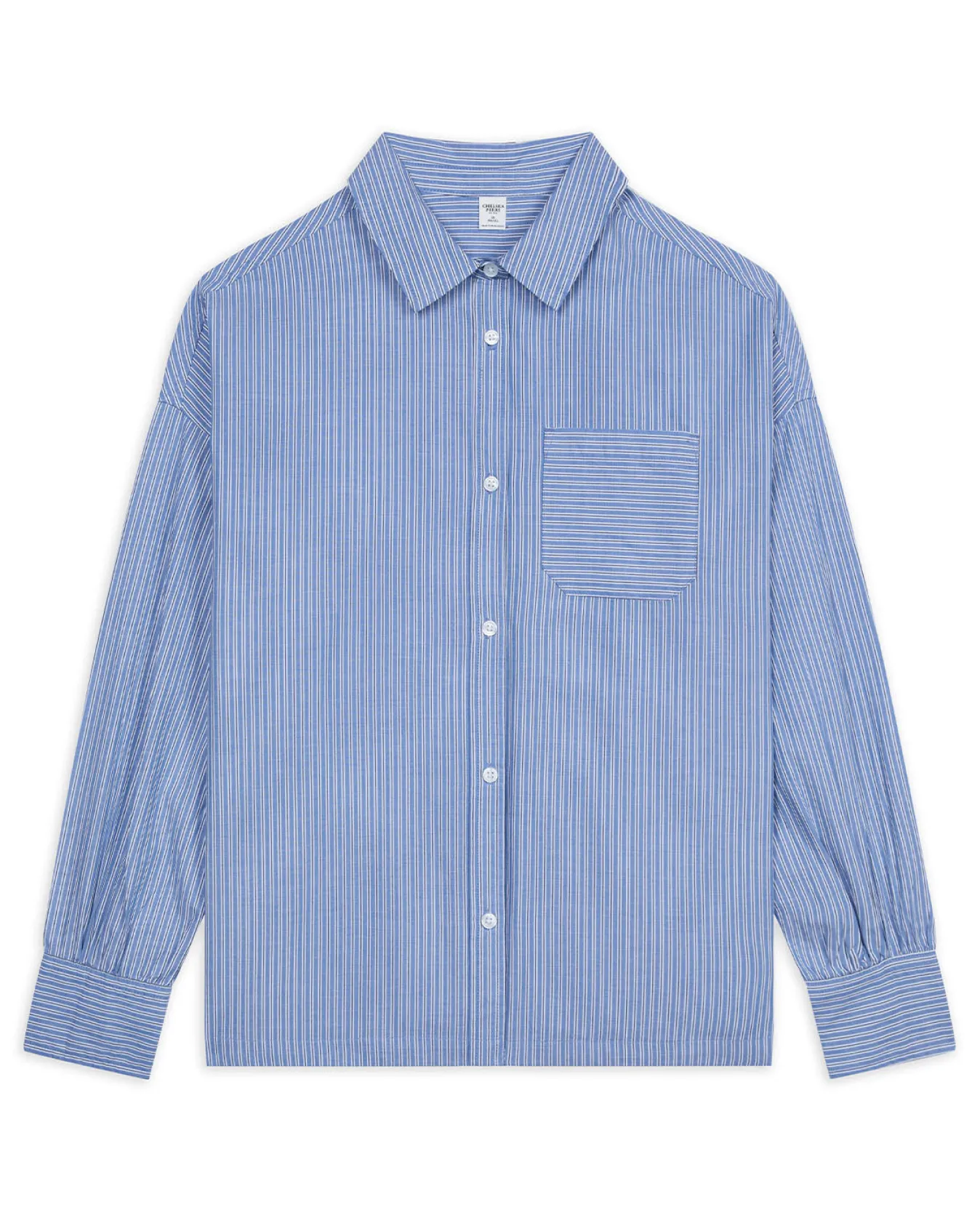 Cotton Poplin Stripe Boyfriend Shirt - Blue
