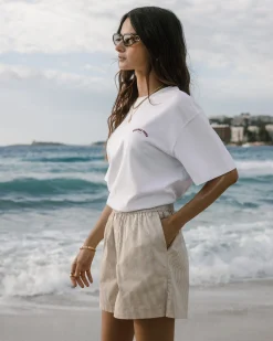 Cotton Poplin Stripe Shorts - Beige