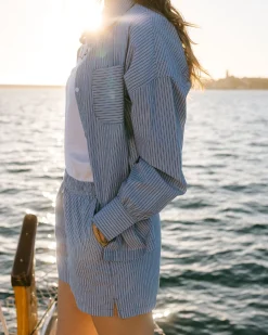 Cotton Poplin Stripe Shorts - Blue