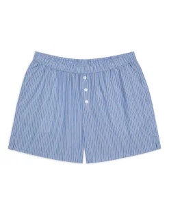 Cotton Poplin Stripe Shorts - Blue