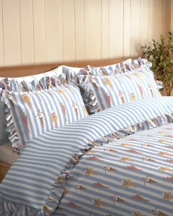 Cotton Swimming Society / Stripe Print Reversible Frill Bedding Set