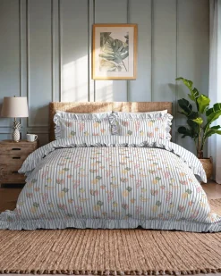 Cotton Toucan & Fruit Stripe Print Reversible Frill Bedding Set