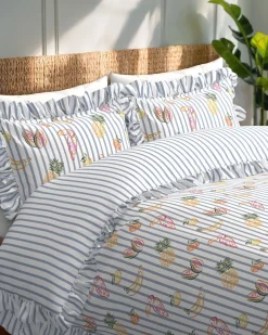 Cotton Toucan & Fruit Stripe Print Reversible Frill Bedding Set