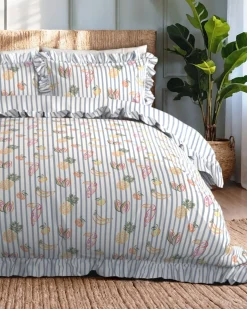 Cotton Toucan & Fruit Stripe Print Reversible Frill Bedding Set