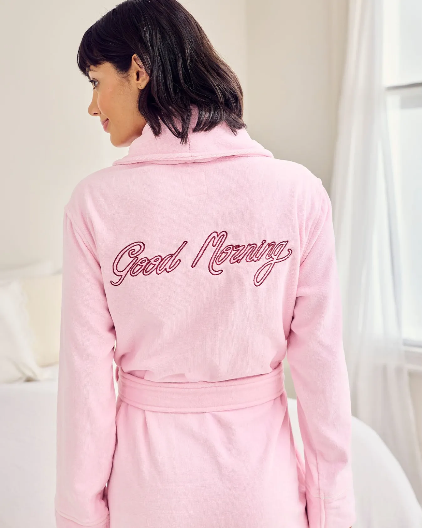 Cotton Towelling Embroidered Good Morning Dressing Gown