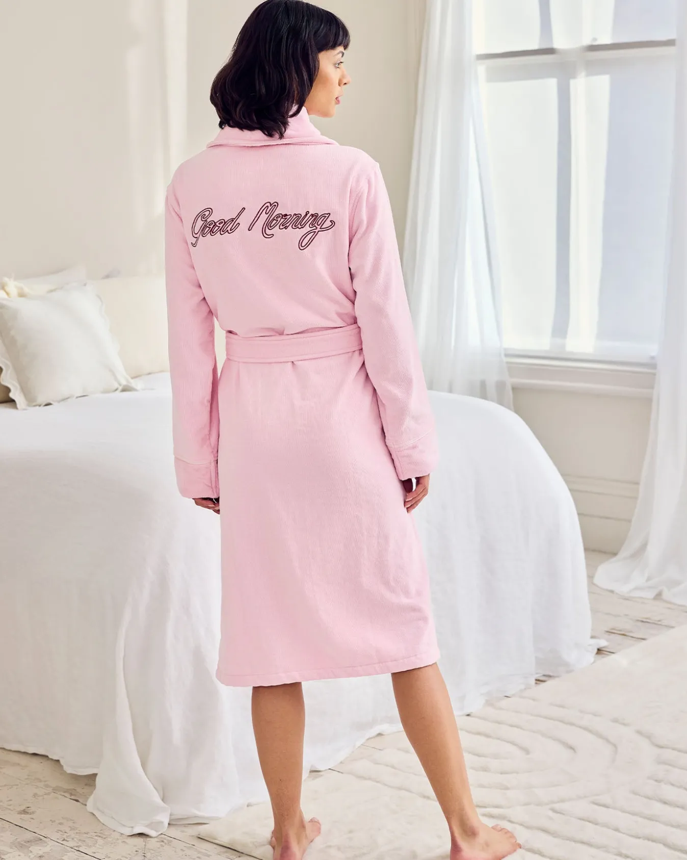 Cotton Towelling Embroidered Good Morning Dressing Gown