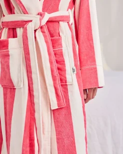 Cotton Towelling Stripe Dressing Gown - Pink