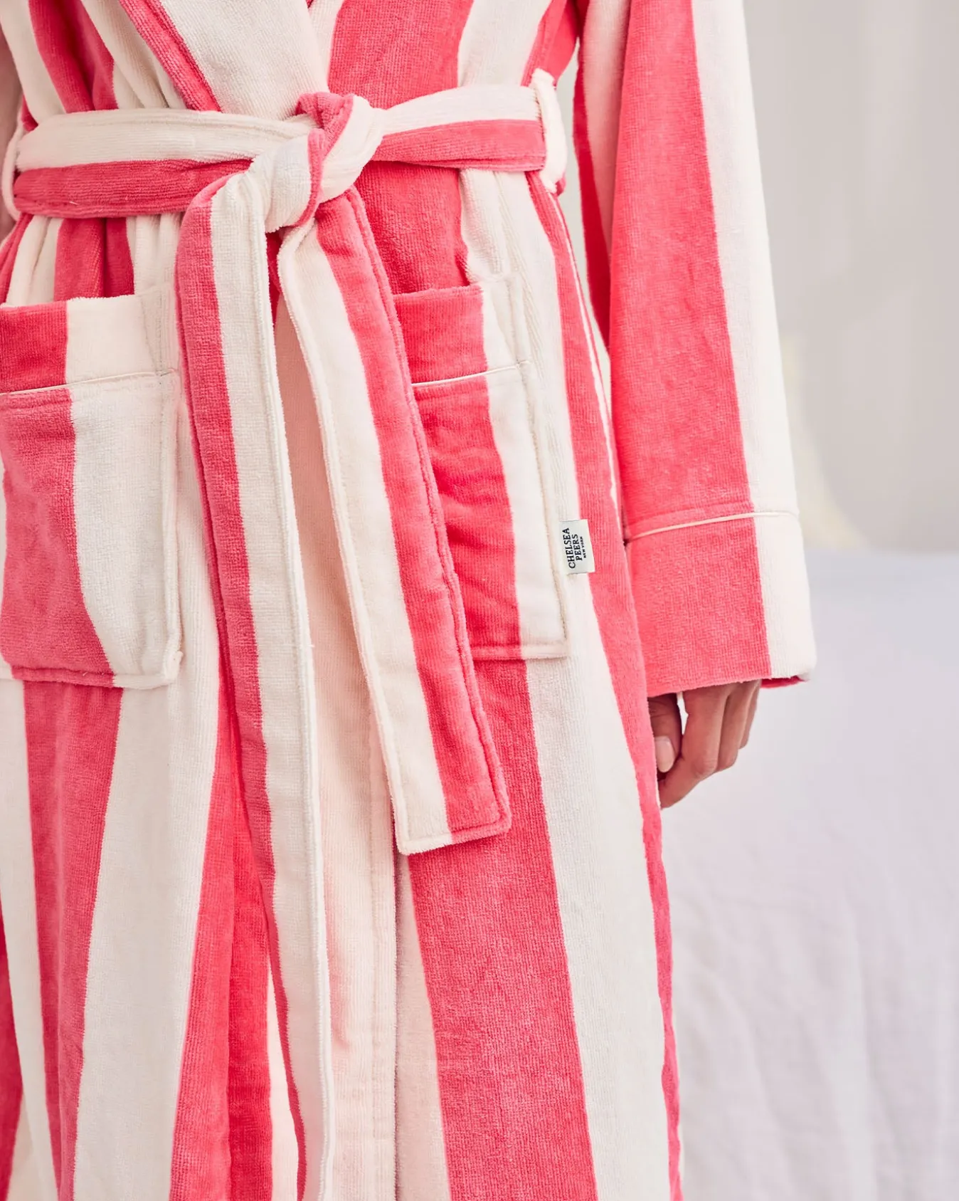 Cotton Towelling Stripe Dressing Gown - Pink