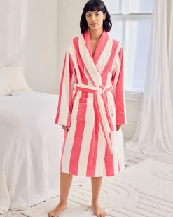 Cotton Towelling Stripe Dressing Gown - Pink