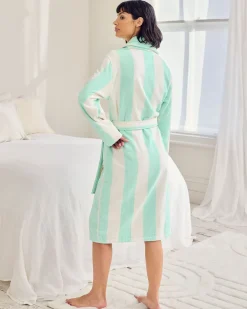 Cotton Towelling Stripe Dressing Gown - Aqua