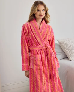 Cotton Towelling Sunset Wavy Stripe Dressing Gown