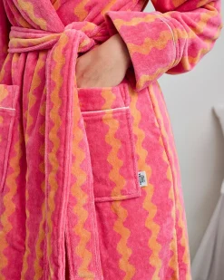Cotton Towelling Sunset Wavy Stripe Dressing Gown