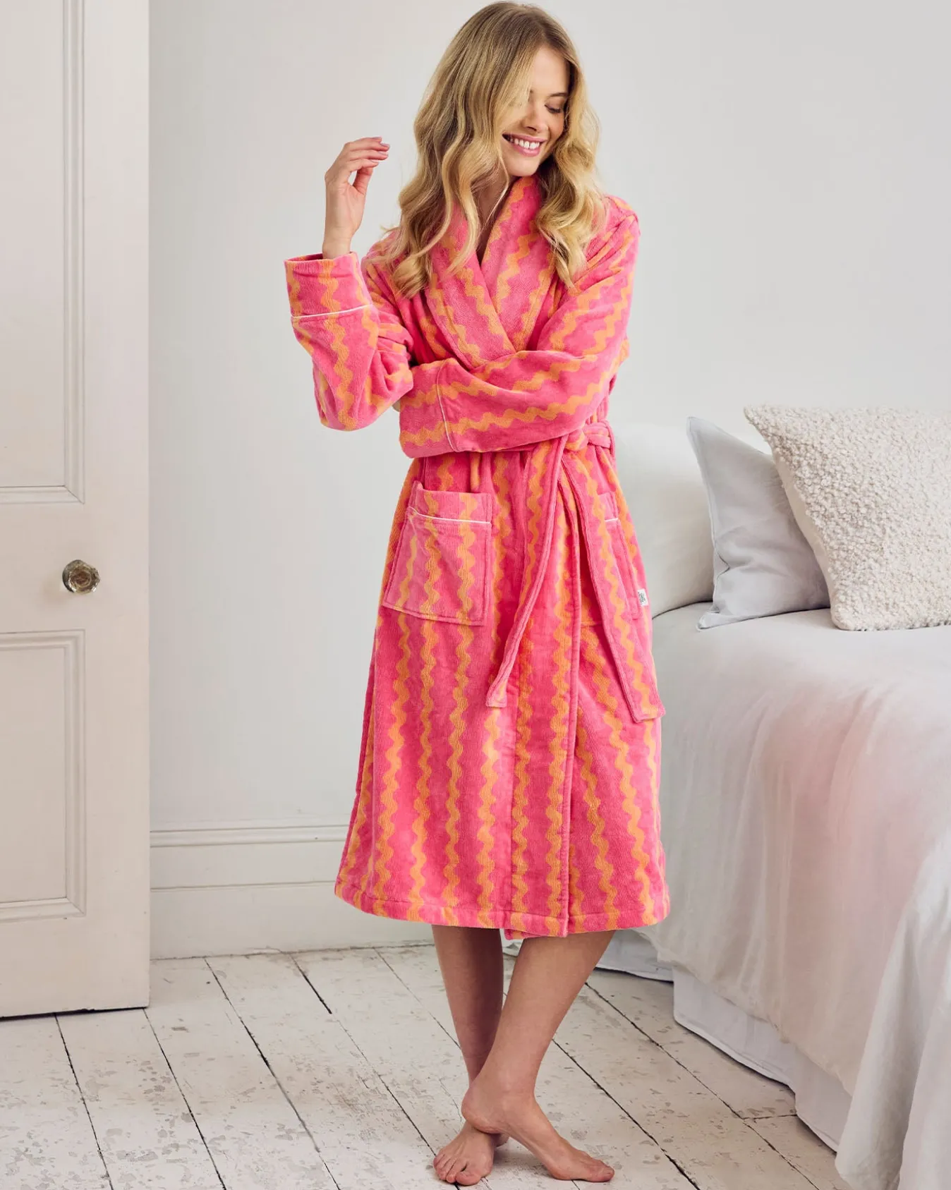 Cotton Towelling Sunset Wavy Stripe Dressing Gown