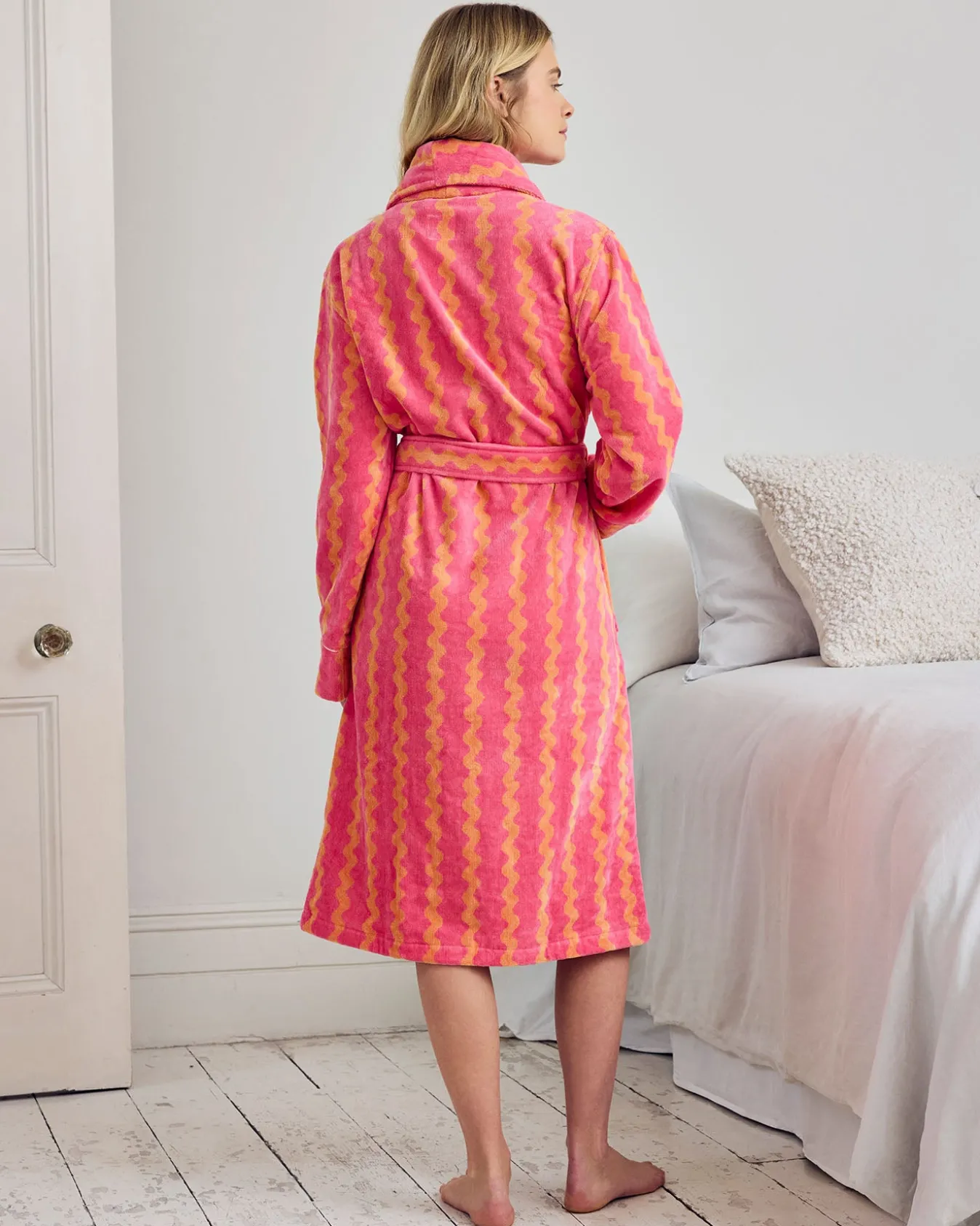Cotton Towelling Sunset Wavy Stripe Dressing Gown