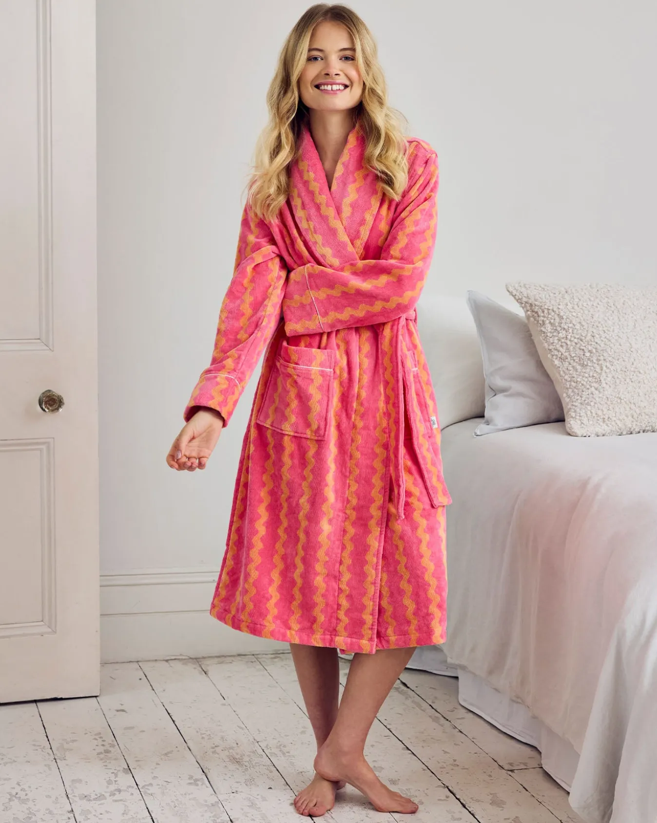 Cotton Towelling Sunset Wavy Stripe Dressing Gown