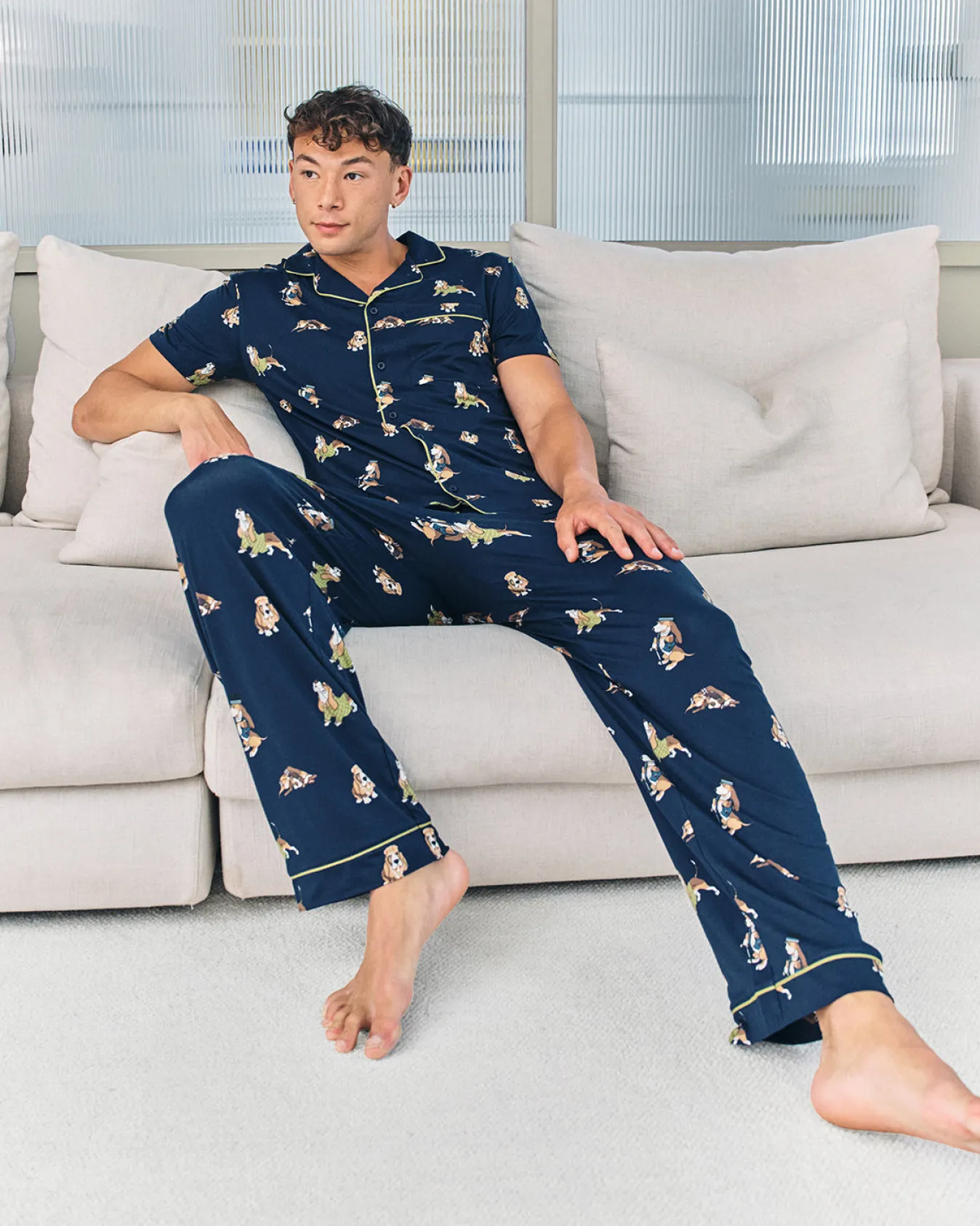 Country Hound Dog Print Long Pyjama Set