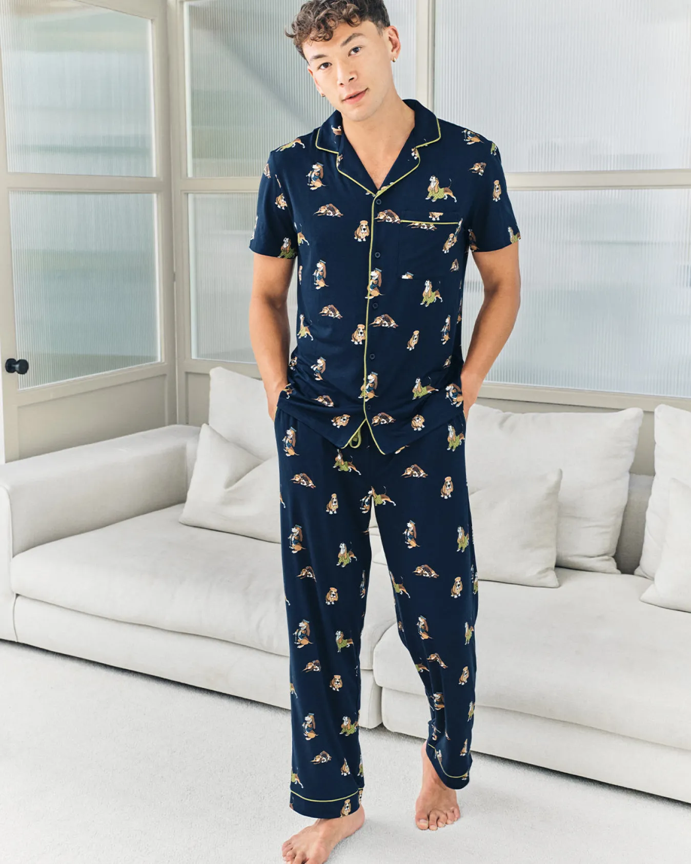 Country Hound Dog Print Long Pyjama Set