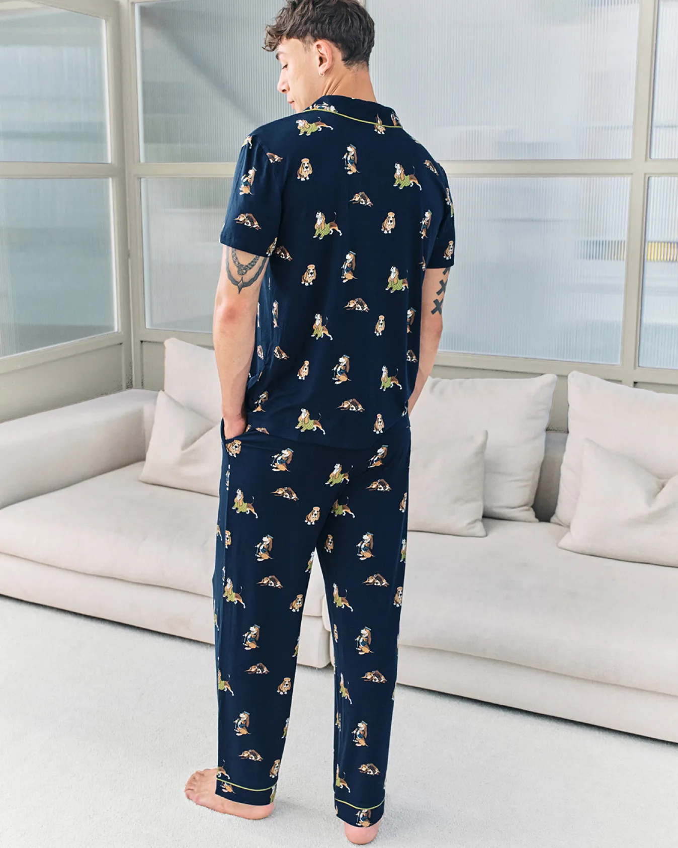 Country Hound Dog Print Long Pyjama Set