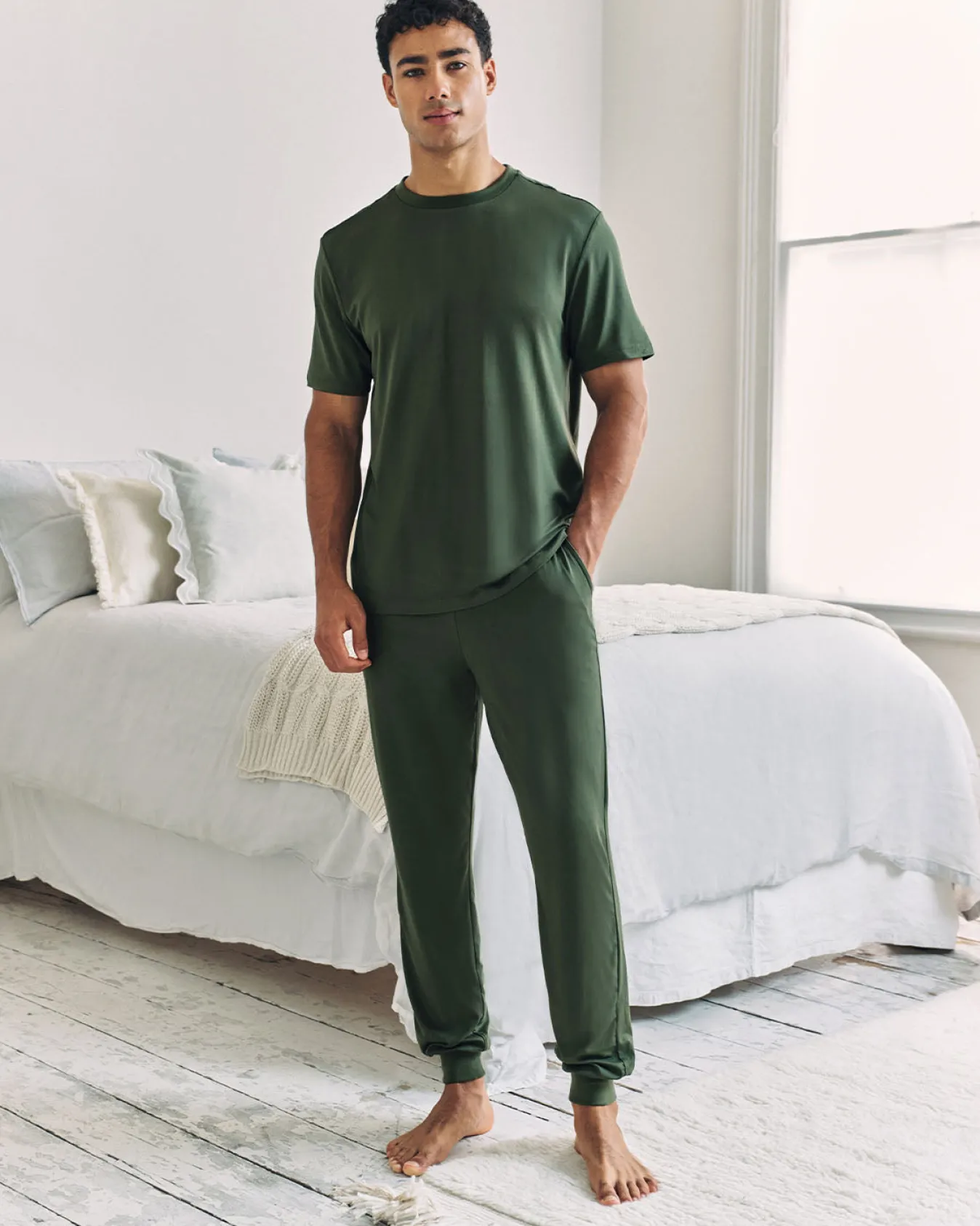 Crew Neck Long Pyjama Set - Sage