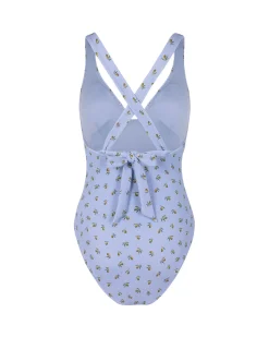 Crinkle Ditsy Olive Print Cross Back Swimsuit