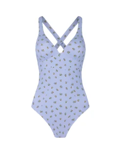 Crinkle Ditsy Olive Print Cross Back Swimsuit