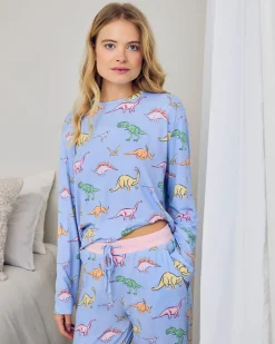 Dinosaur Print Long Pyjama Set - Blue