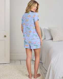 Dinosaur Print Short Pyjama Set - Blue
