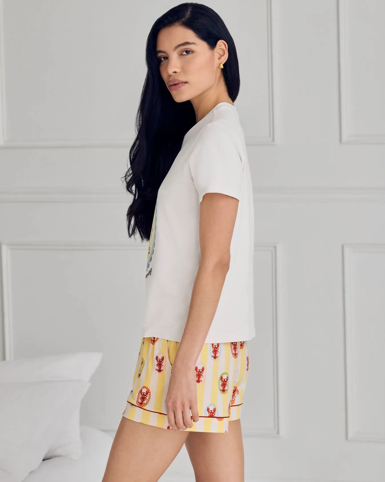 Embroidered Lobster Stripe Graphic Tee Short Pyjama Set