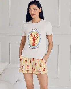 Embroidered Lobster Stripe Graphic Tee Short Pyjama Set