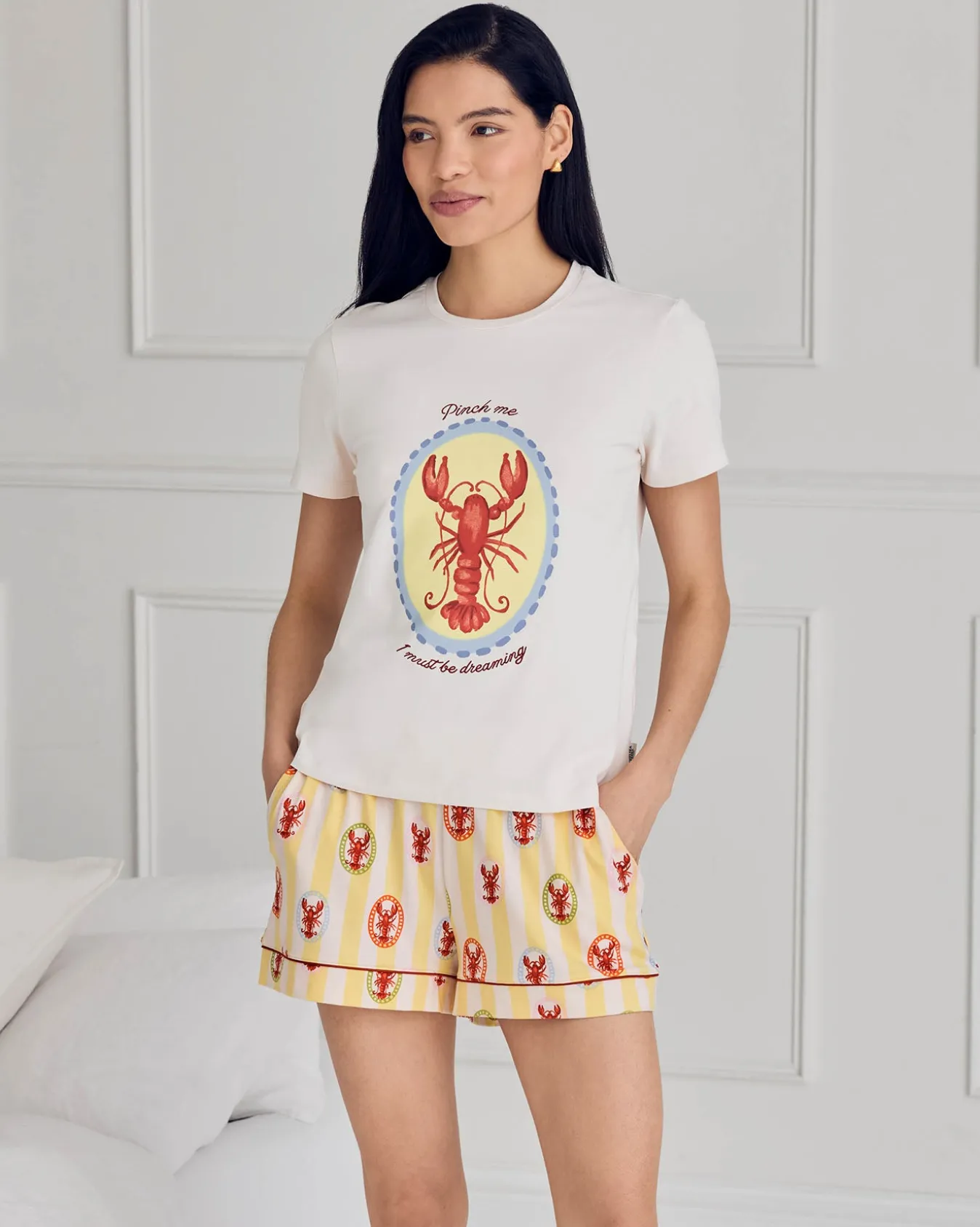 Embroidered Lobster Stripe Graphic Tee Short Pyjama Set