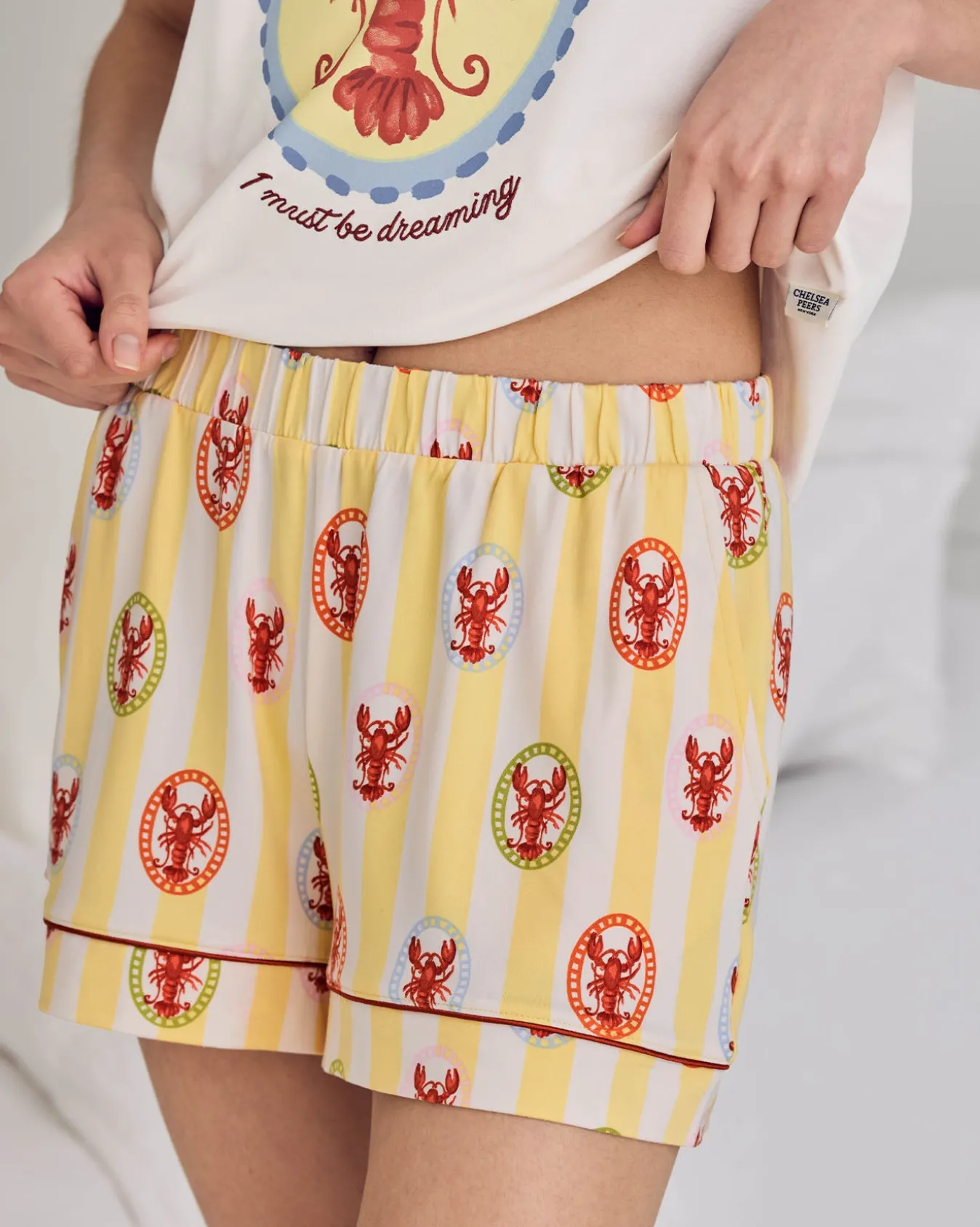 Embroidered Lobster Stripe Graphic Tee Short Pyjama Set